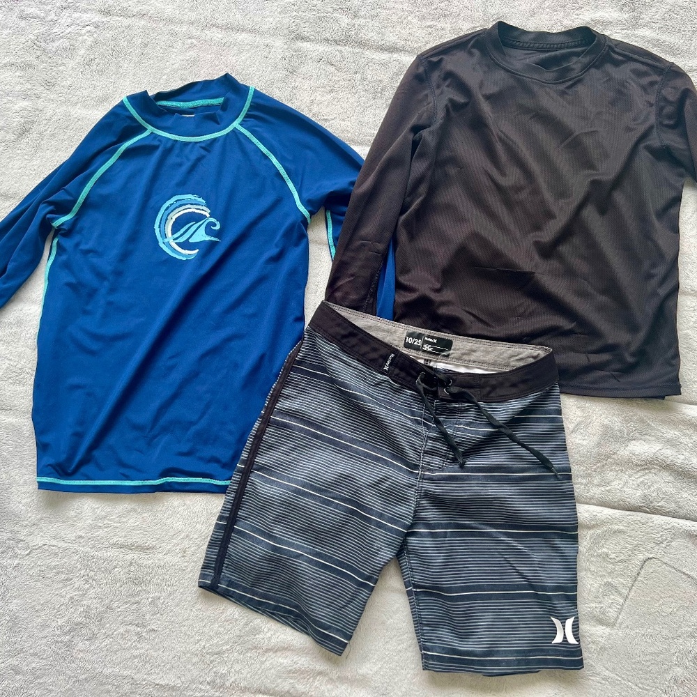 Boys swim suit trunks 10-12 years black hurley blue tsla